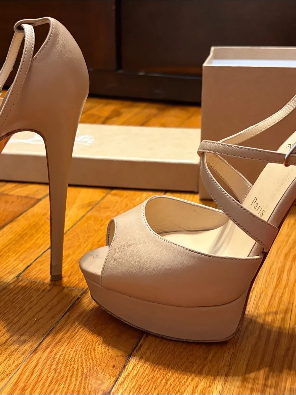 Christian Louboutin Beige Open-Toe Ankle Strap Sandals